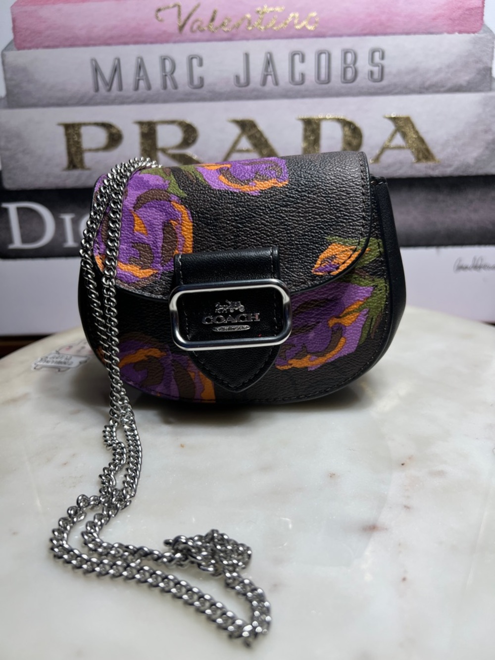 COACH  Morgan mini bag Card Case On A Chain In Signature Canvas With Rose Print - Picture 3 of 13